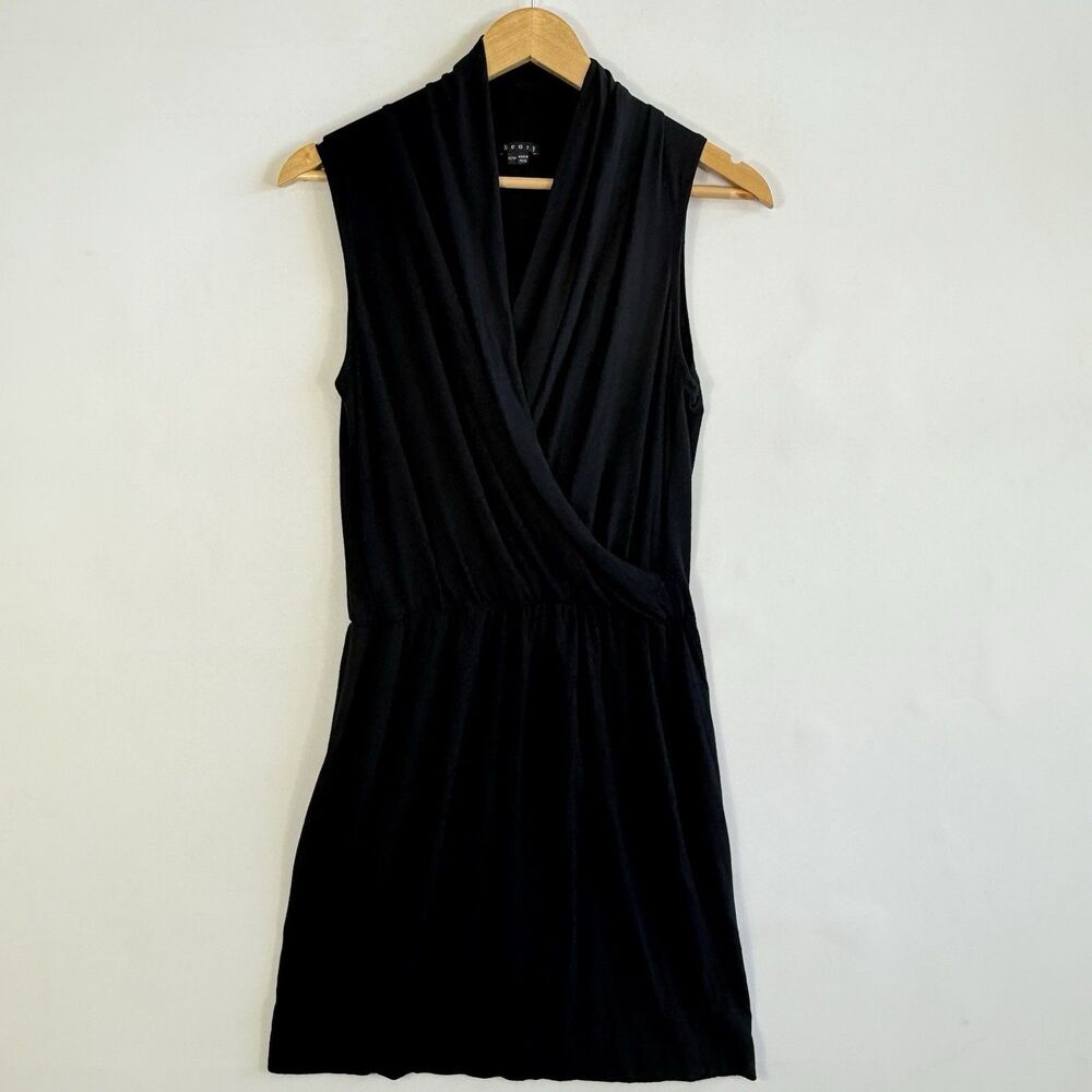 Theory Dress Women Medium Black Ruched Sleeveless Minimalist LBD Lagenlook Soft
